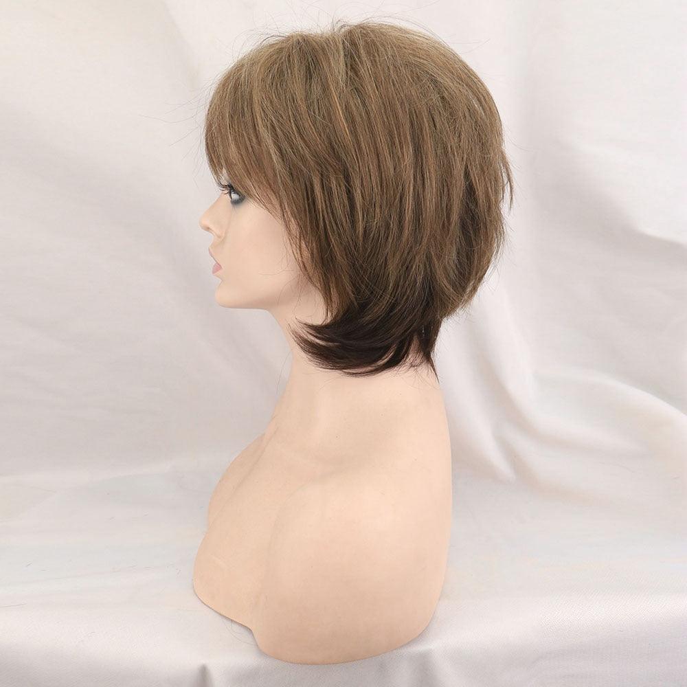 Nouvelle perruque courte pour femme style synthétique mélangé blond marron naturel résistant à la chaleur pour femme perruques bob pour femmes noires cadeaux pour femmes noires