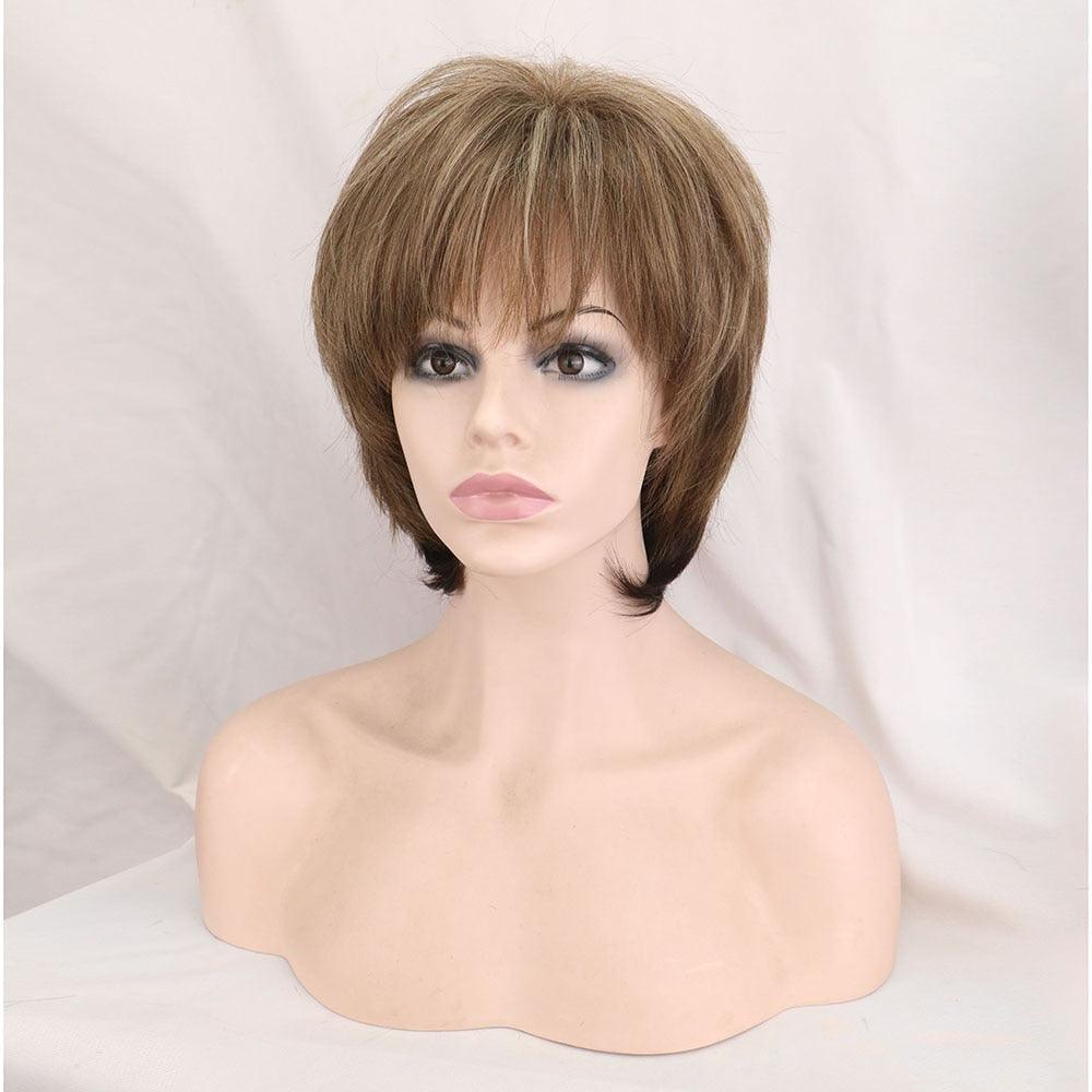Nouvelle perruque courte pour femme style synthétique mélangé blond marron naturel résistant à la chaleur pour femme perruques bob pour femmes noires cadeaux pour femmes noires