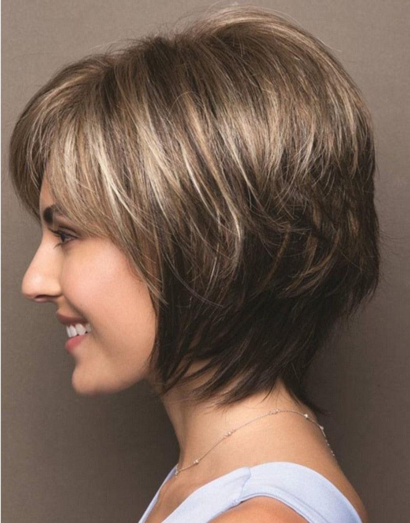 Nouvelle perruque courte pour femme style synthétique mélangé blond marron naturel résistant à la chaleur pour femme perruques bob pour femmes noires cadeaux pour femmes noires