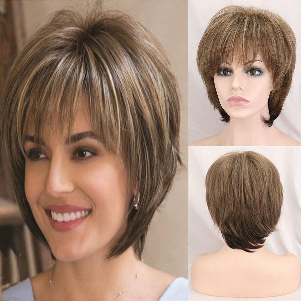Nouvelle perruque courte pour femme style synthétique mélangé blond marron naturel résistant à la chaleur pour femme perruques bob pour femmes noires cadeaux pour femmes noires