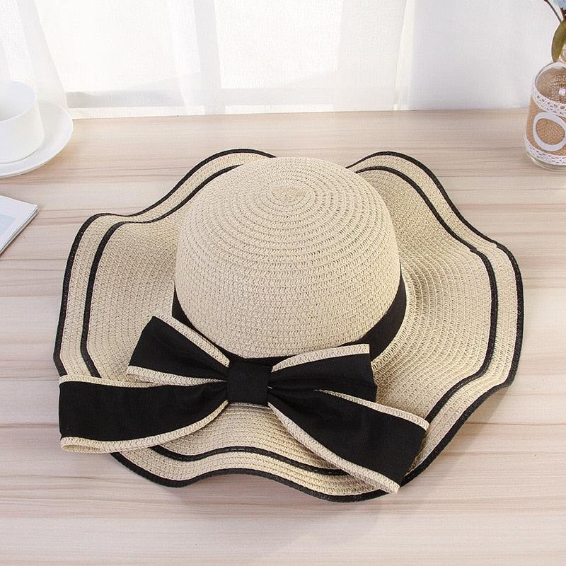 Nouveau chapeau de plage d'été pour femme, large bord, design unique de nœud de luxe, chapeau de soleil décontracté, chapeau plat classique en paille pour femme, chapeau Fedora, cadeau idéal 54-58cm