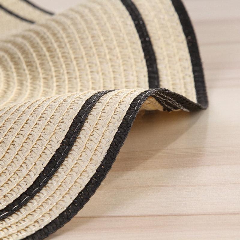 Nouveau chapeau de plage d'été pour femme, large bord, design unique de nœud de luxe, chapeau de soleil décontracté, chapeau plat classique en paille pour femme, chapeau Fedora, cadeau idéal 54-58cm