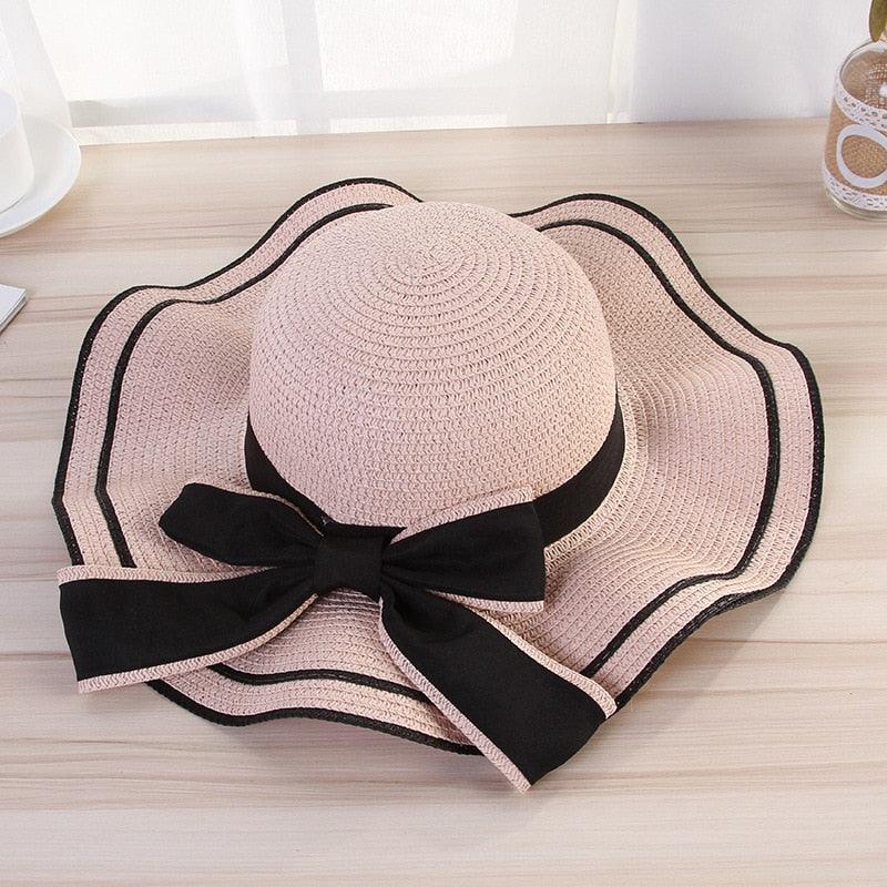 Nouveau chapeau de plage d'été pour femme, large bord, design unique de nœud de luxe, chapeau de soleil décontracté, chapeau plat classique en paille pour femme, chapeau Fedora, cadeau idéal 54-58cm