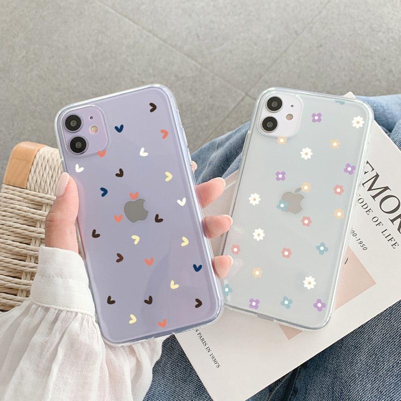 Nouvel étui de téléphone transparent en forme de cœur pour iPhone 11 12 Pro Max, coque arrière en silicone antichoc, motif cœur mignon pour femmes filles, étuis transparents souples, flexibles, durables et minces à dos rigide