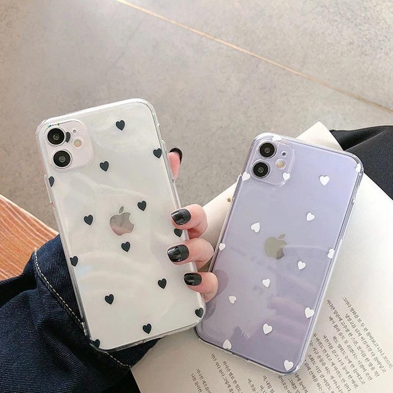 Nouvel étui de téléphone transparent en forme de cœur pour iPhone 11 12 Pro Max, coque arrière en silicone antichoc, motif cœur mignon pour femmes filles, étuis transparents souples, flexibles, durables et minces à dos rigide