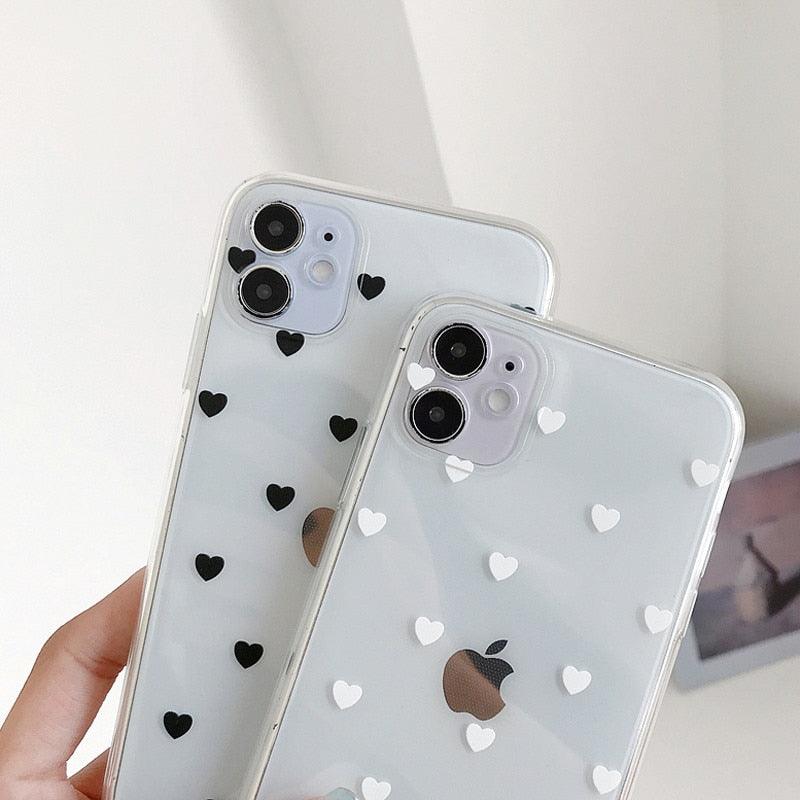 Nouvel étui de téléphone transparent en forme de cœur pour iPhone 11 12 Pro Max, coque arrière en silicone antichoc, motif cœur mignon pour femmes filles, étuis transparents souples, flexibles, durables et minces à dos rigide