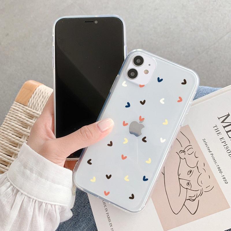 Nouvel étui de téléphone transparent en forme de cœur pour iPhone 11 12 Pro Max, coque arrière en silicone antichoc, motif cœur mignon pour femmes filles, étuis transparents souples, flexibles, durables et minces à dos rigide