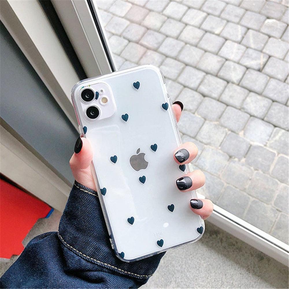 Nouvel étui de téléphone transparent en forme de cœur pour iPhone 11 12 Pro Max, coque arrière en silicone antichoc, motif cœur mignon pour femmes filles, étuis transparents souples, flexibles, durables et minces à dos rigide