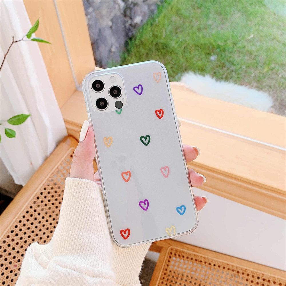 Nouvel étui de téléphone transparent en forme de cœur pour iPhone 11 12 Pro Max, coque arrière en silicone antichoc, motif cœur mignon pour femmes filles, étuis transparents souples, flexibles, durables et minces à dos rigide