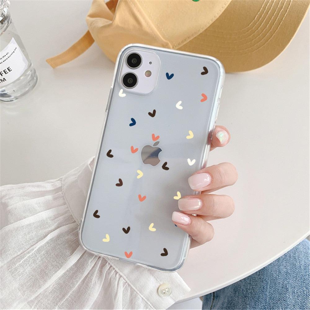 Nouvel étui de téléphone transparent en forme de cœur pour iPhone 11 12 Pro Max, coque arrière en silicone antichoc, motif cœur mignon pour femmes filles, étuis transparents souples, flexibles, durables et minces à dos rigide
