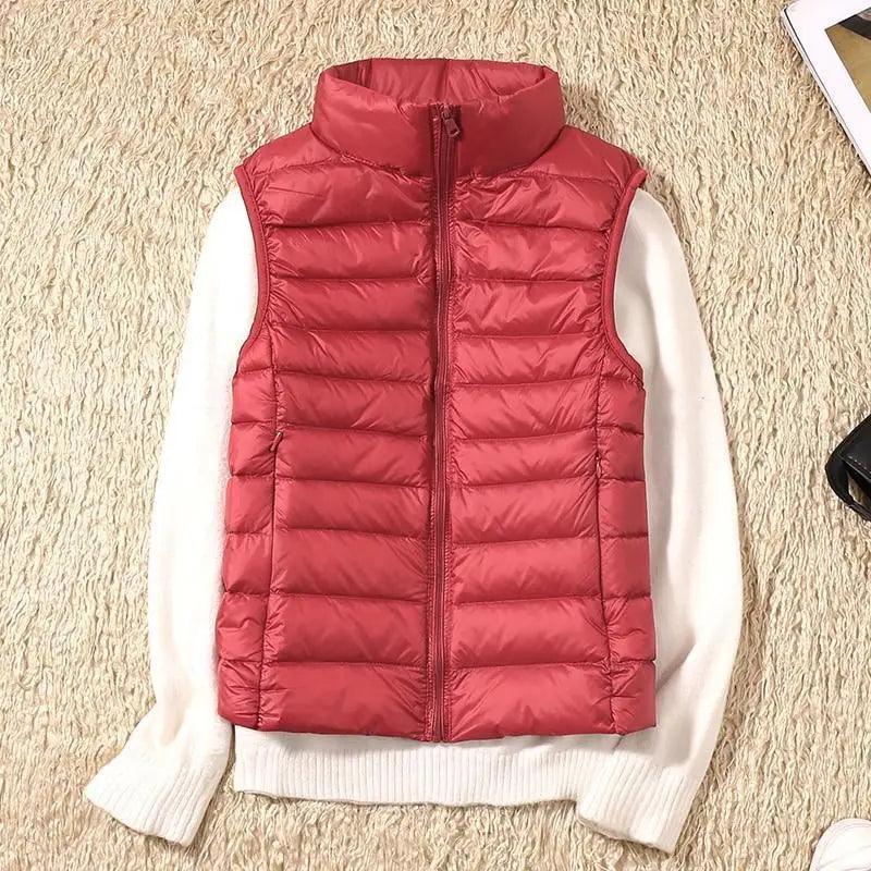 Nouveau gilet d'hiver tendance en duvet de canard ultra léger pour femme, col montant, sans manches, pour fille
