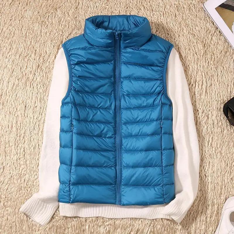 Nouveau gilet d'hiver tendance en duvet de canard ultra léger pour femme, col montant, sans manches, pour fille