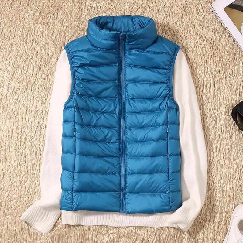 Nouveau gilet d'hiver tendance en duvet de canard ultra léger pour femme, col montant, sans manches, pour fille