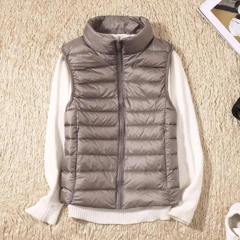 Nouveau gilet d'hiver tendance en duvet de canard ultra léger pour femme, col montant, sans manches, pour fille