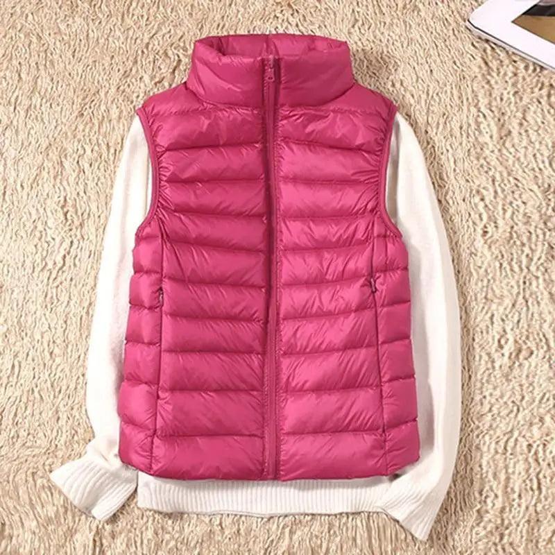 Nouveau gilet d'hiver tendance en duvet de canard ultra léger pour femme, col montant, sans manches, pour fille