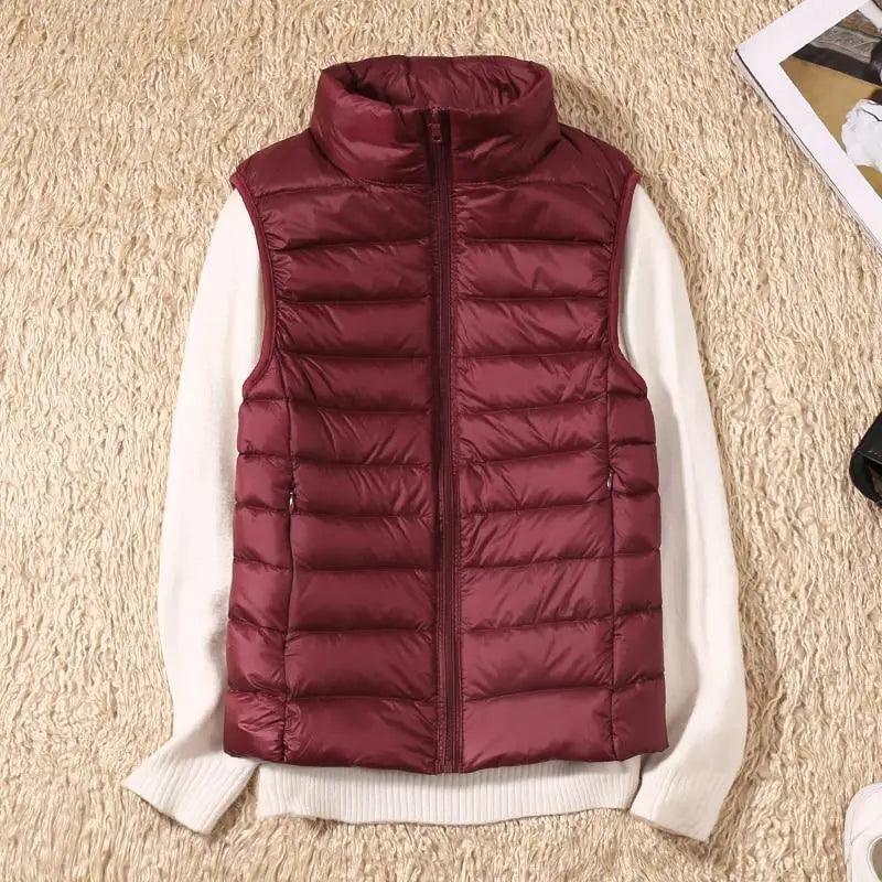 Nouveau gilet d'hiver tendance en duvet de canard ultra léger pour femme, col montant, sans manches, pour fille