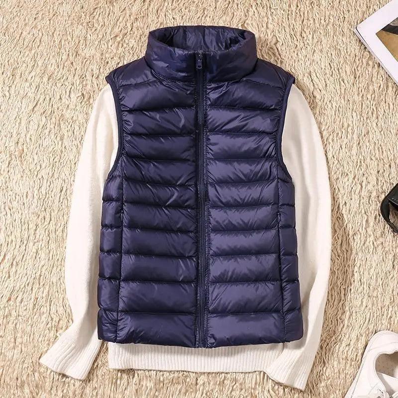 Nouveau gilet d'hiver tendance en duvet de canard ultra léger pour femme, col montant, sans manches, pour fille