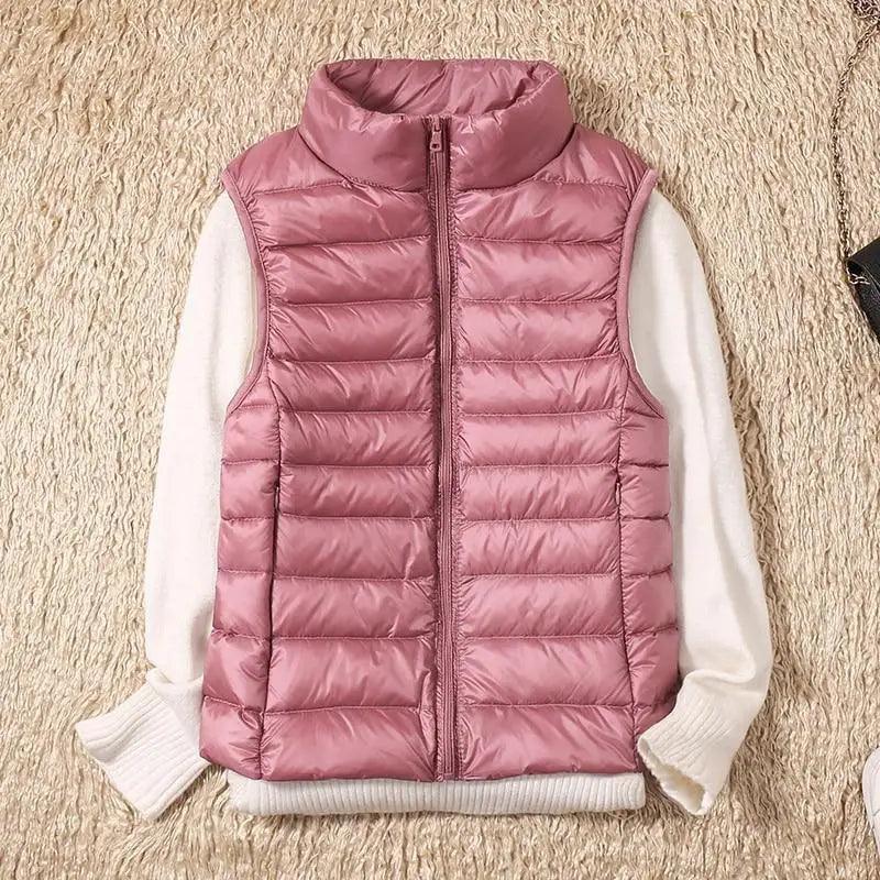 Nouveau gilet d'hiver tendance en duvet de canard ultra léger pour femme, col montant, sans manches, pour fille