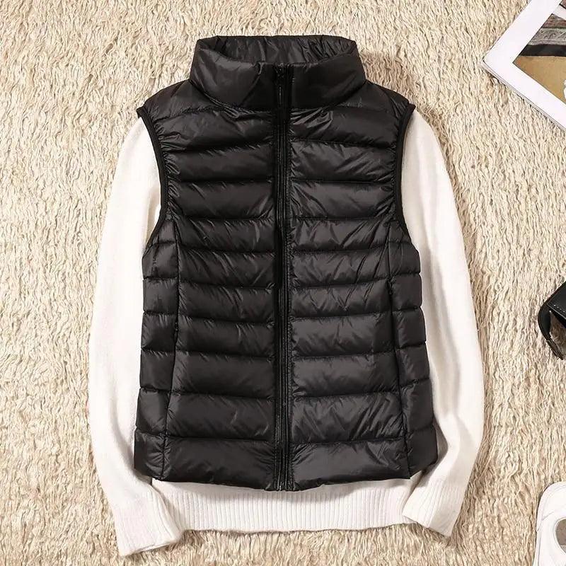 Nouveau gilet d'hiver tendance en duvet de canard ultra léger pour femme, col montant, sans manches, pour fille
