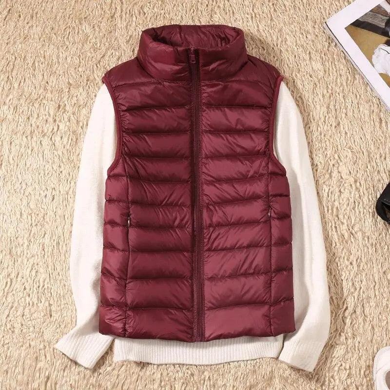 Nouveau gilet d'hiver tendance en duvet de canard ultra léger pour femme, col montant, sans manches, pour fille