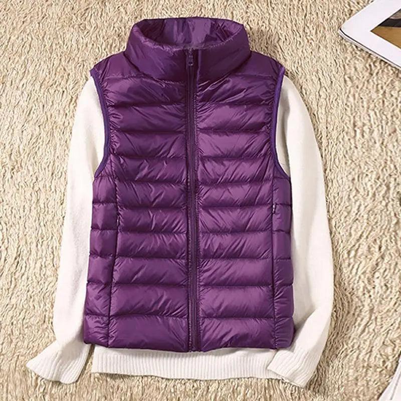Nouveau gilet d'hiver tendance en duvet de canard ultra léger pour femme, col montant, sans manches, pour fille