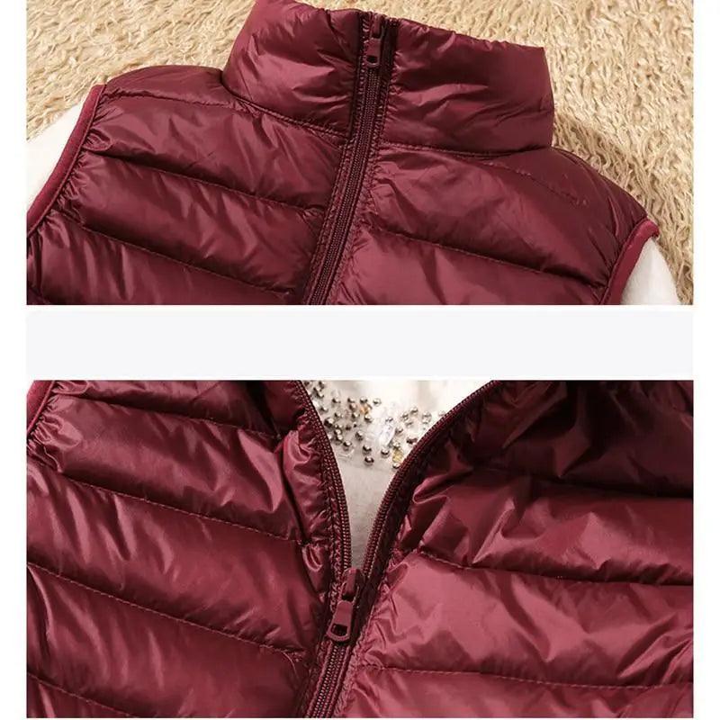 Nouveau gilet d'hiver tendance en duvet de canard ultra léger pour femme, col montant, sans manches, pour fille