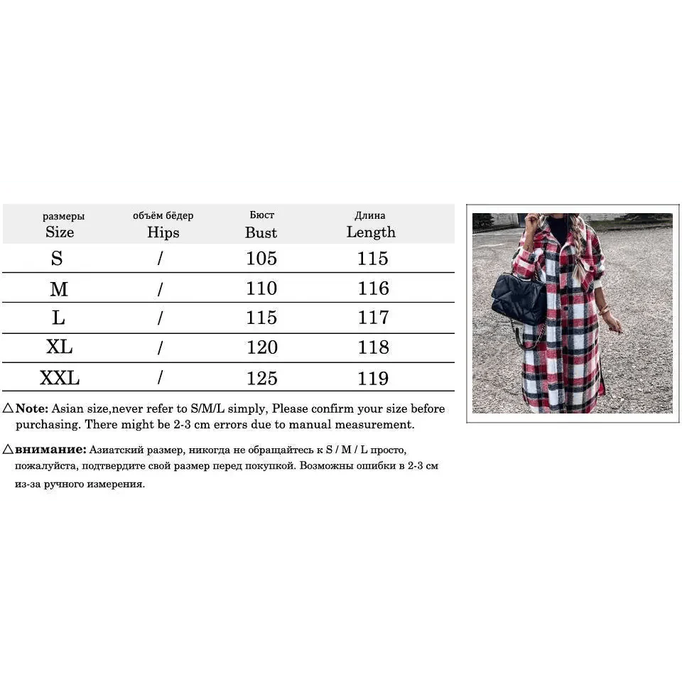Nouveau Manteau Tendance Femme Automne Hiver Manches Longues Veste à Carreaux Rouges Femme Col Revers Cardigan Simple Boutonnage Manteau Col Rabattu Femme