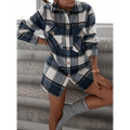 Nouveau Manteau Tendance Femme Automne Hiver Manches Longues Veste à Carreaux Rouges Femme Col Revers Cardigan Simple Boutonnage Manteau Col Rabattu Femme