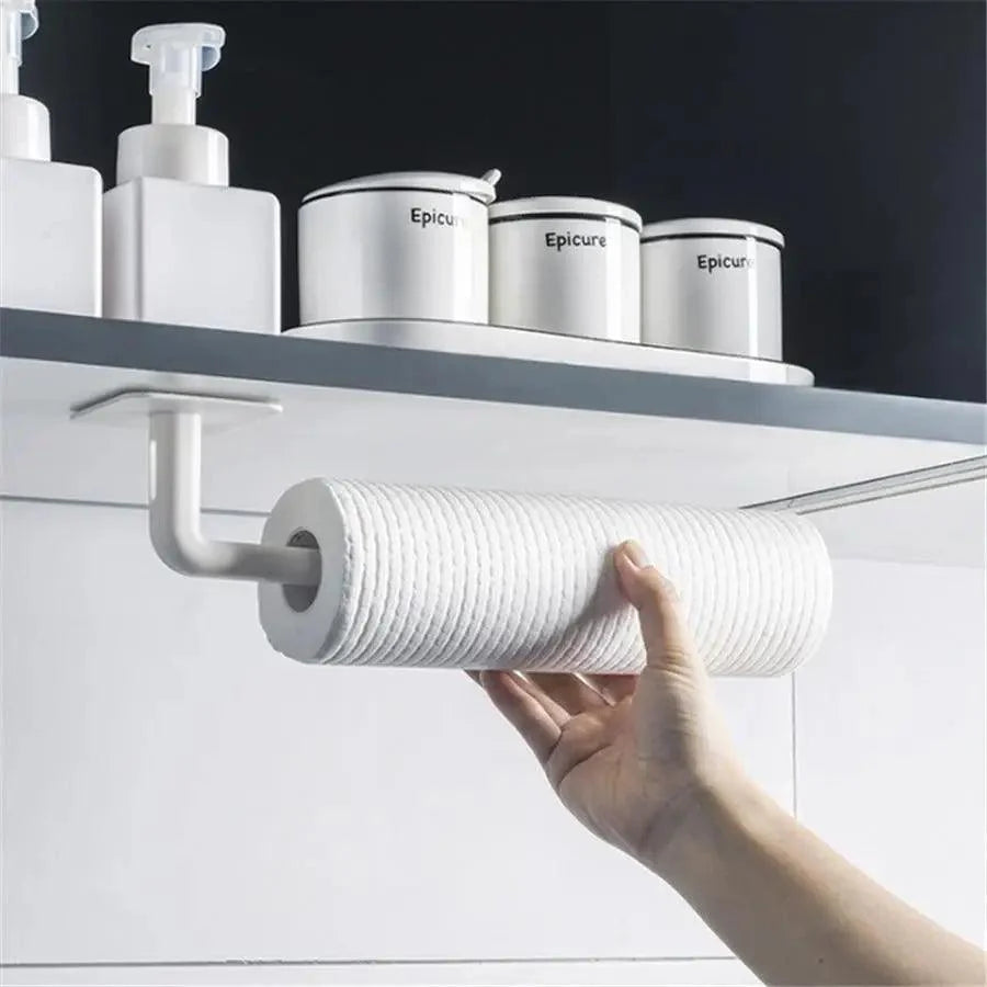 Nouveau Vigorous 1pc Accessoires de cuisine auto-adhésifs sous l'armoire Porte-rouleau de papier Support de serviette Cintre à mouchoirs Rangement pour salle de bain Toilettes