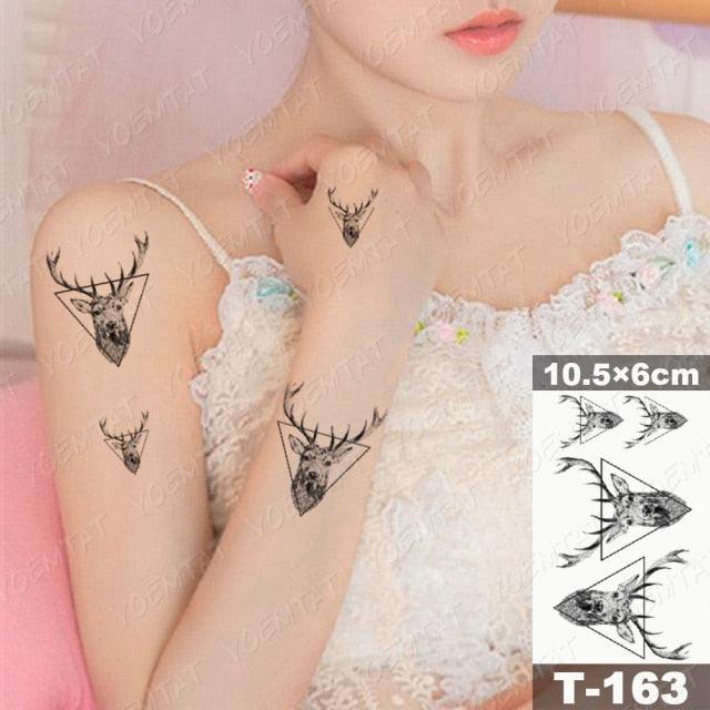 Nouveau tatouage temporaire étanche autocollant cerf Animal Flash Tatoo ligne noire Art corporel petit motif décoratif pour femmes garçons
