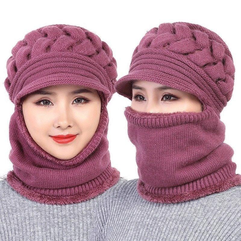 Nouveau bonnet cagoule d'hiver - Bonnet mère femme chaud épais - Bonnets de cyclisme d'extérieur rayés Gorgas - Ensemble bonnet écharpe masque - Bonnet de sport d'extérieur chaud pour homme - Bonnets tricotés - Bandana de randonnée - Cache-cou enfant