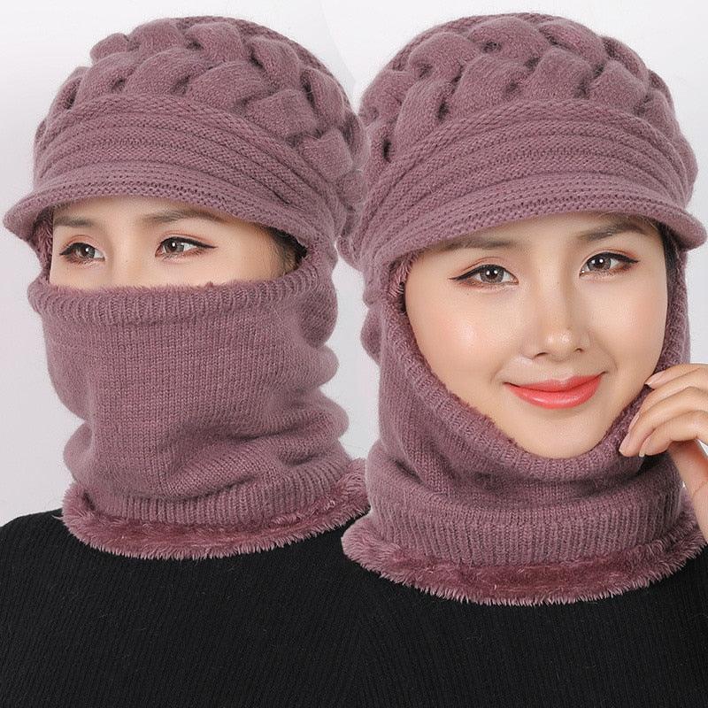 Nouveau bonnet cagoule d'hiver - Bonnet mère femme chaud épais - Bonnets de cyclisme d'extérieur rayés Gorgas - Ensemble bonnet écharpe masque - Bonnet de sport d'extérieur chaud pour homme - Bonnets tricotés - Bandana de randonnée - Cache-cou enfant