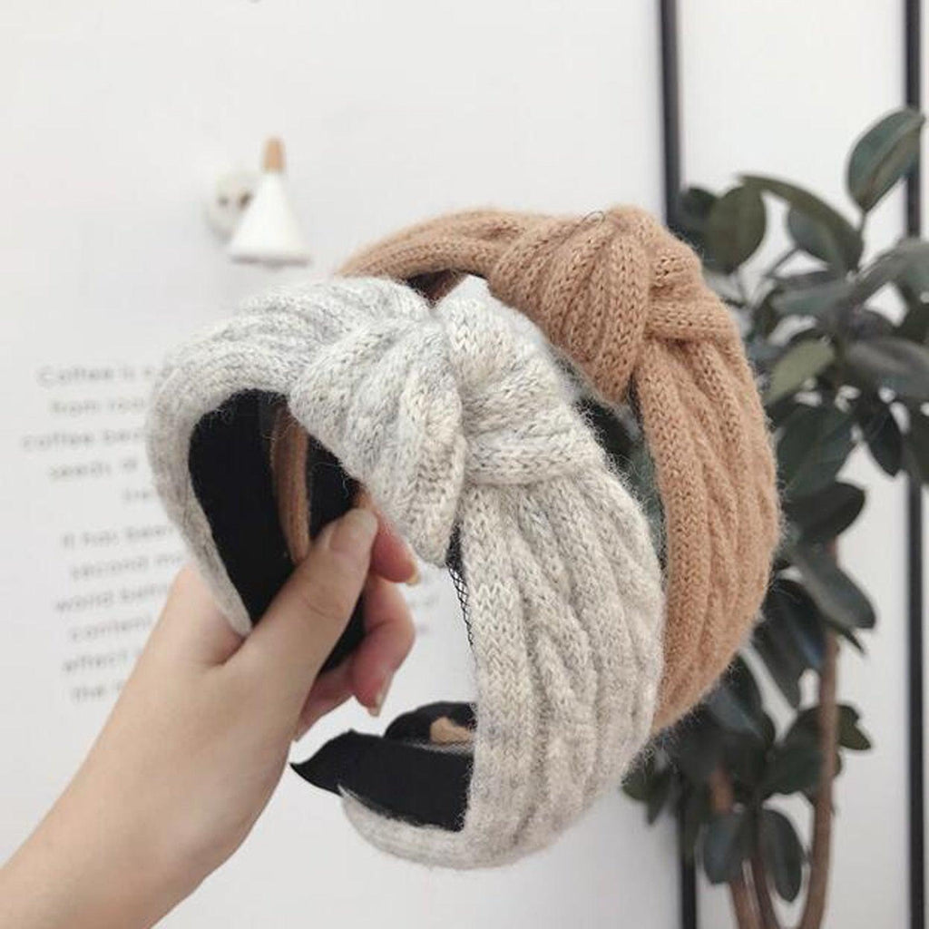 Nouveau bandeau tricoté d'hiver pour femmes, bandeau chaud fait main, bandeau tendance uni avec nœud central pour filles, accessoires capillaires décontractés et magnifiques pour femmes