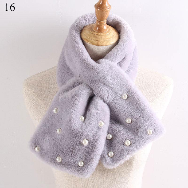 Nouvelle Écharpe Chaude Épaisse Couleur Unie Hiver Col Doux Fausse Fourrure de Lapin Cache-cou Peluche Chaud Écharpes Croisées Foulard Châle Uni avec Perles Élégant Pour Femmes