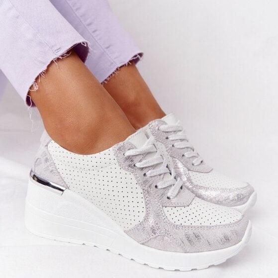 Nouvelles chaussures décontractées pour femmes, chaussures de sport élégantes à talon compensé, coussin d'air confortable, baskets vulcanisées pour femmes, baskets de sport respirantes