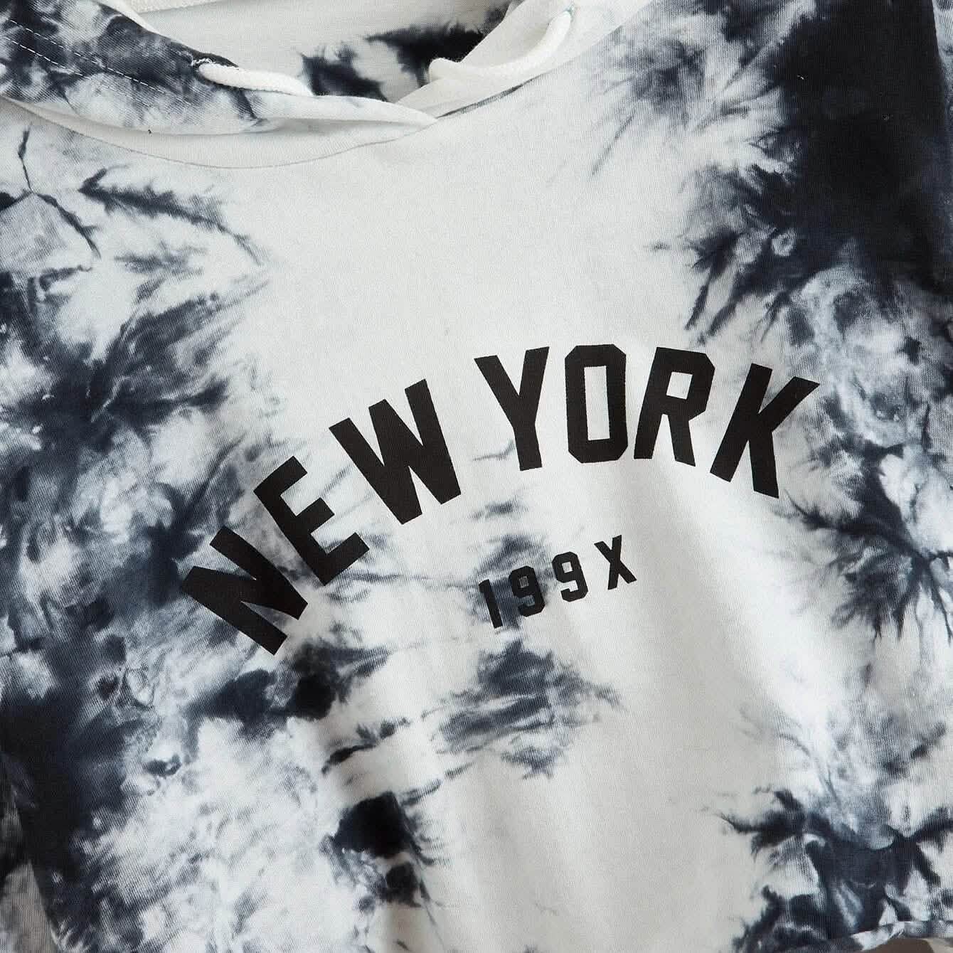 Sweat à capuche court tie-dye New York Graphic