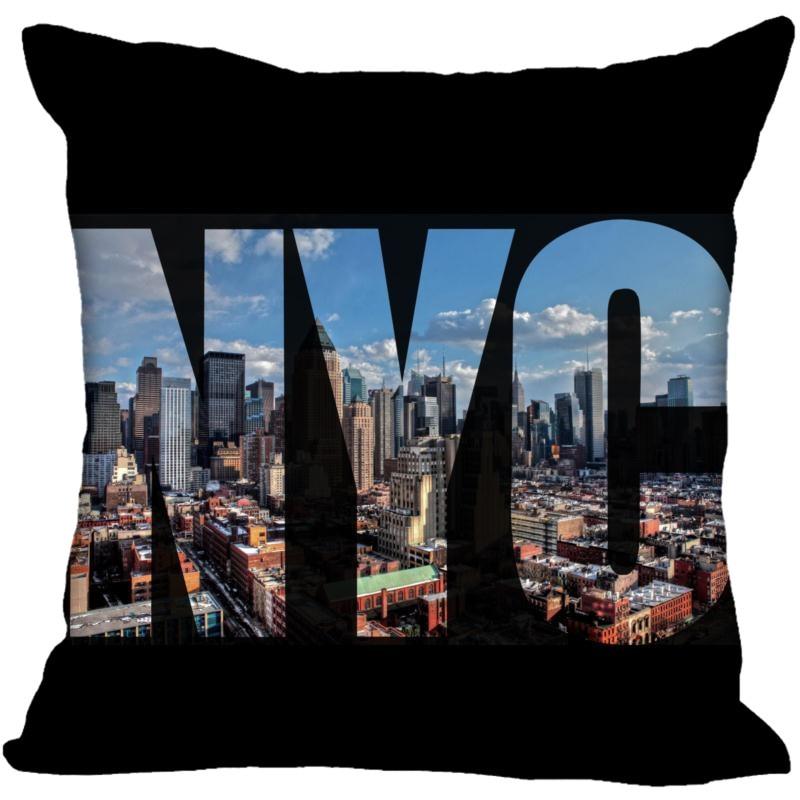 Housse de coussin carrée New York, housse de coussin de Noël zippée pour canapé-lit, décoration d'intérieur 40 x 40 cm, 45 x 45 cm (un côté)