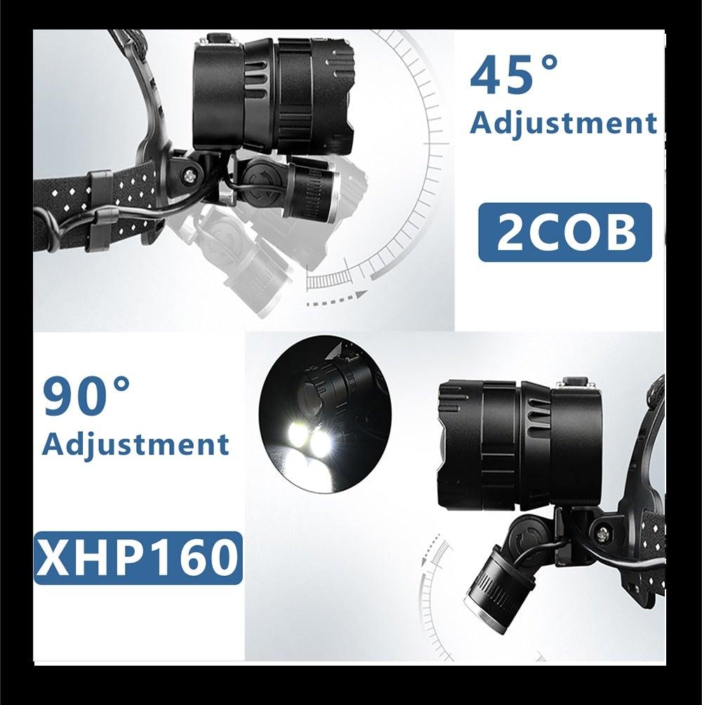 Lampe Frontale Lanterne XHP199 16 cœurs la plus récente étanche super lumineuse et puissante XHP110 LED USB Lampe de poche XHP50 Phare rechargeable 18650 Zoom Torche