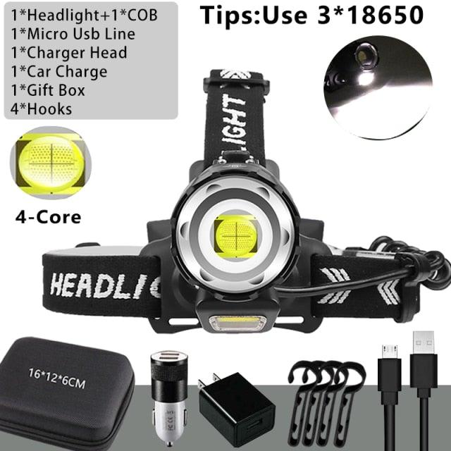 Lampe Frontale Lanterne XHP199 16 cœurs la plus récente étanche super lumineuse et puissante XHP110 LED USB Lampe de poche XHP50 Phare rechargeable 18650 Zoom Torche