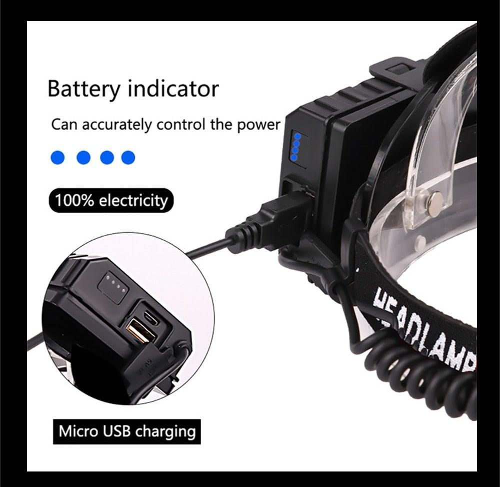 Lampe Frontale Lanterne XHP199 16 cœurs la plus récente étanche super lumineuse et puissante XHP110 LED USB Lampe de poche XHP50 Phare rechargeable 18650 Zoom Torche
