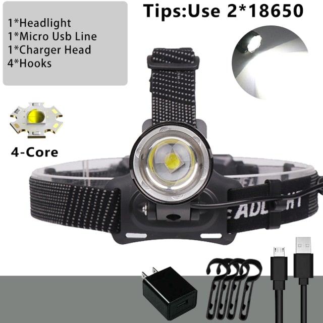Lampe Frontale Lanterne XHP199 16 cœurs la plus récente étanche super lumineuse et puissante XHP110 LED USB Lampe de poche XHP50 Phare rechargeable 18650 Zoom Torche