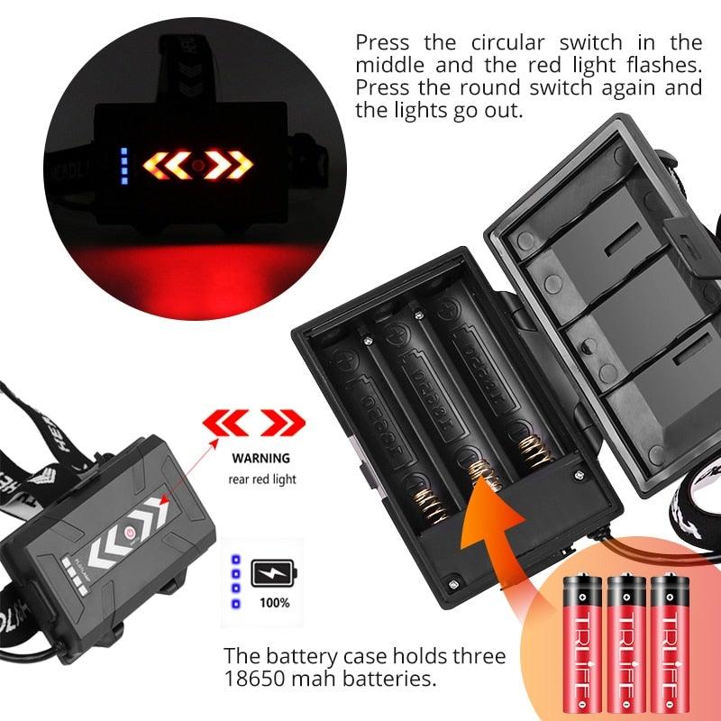 Lampe Frontale Lanterne XHP199 16 cœurs la plus récente étanche super lumineuse et puissante XHP110 LED USB Lampe de poche XHP50 Phare rechargeable 18650 Zoom Torche