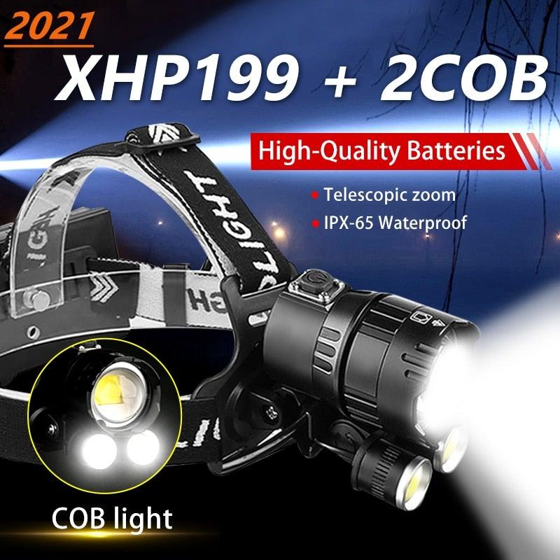 Lampe Frontale Lanterne XHP199 16 cœurs la plus récente étanche super lumineuse et puissante XHP110 LED USB Lampe de poche XHP50 Phare rechargeable 18650 Zoom Torche