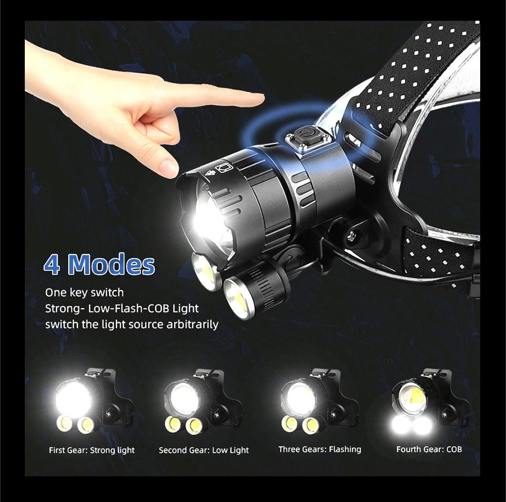 Lampe Frontale Lanterne XHP199 16 cœurs la plus récente étanche super lumineuse et puissante XHP110 LED USB Lampe de poche XHP50 Phare rechargeable 18650 Zoom Torche