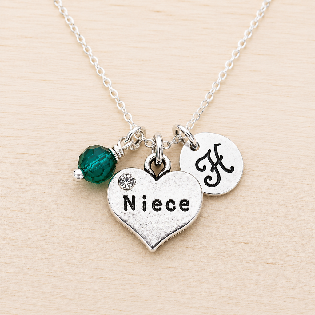 Collier pour nièce – Argent sterling avec pierre de naissance et breloque initiale