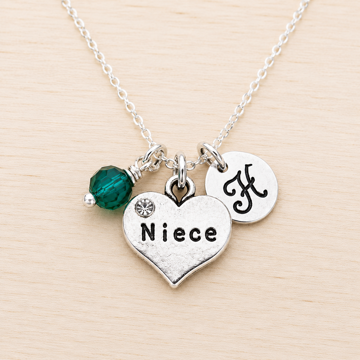 Collier pour nièce – Argent sterling avec pierre de naissance et breloque initiale