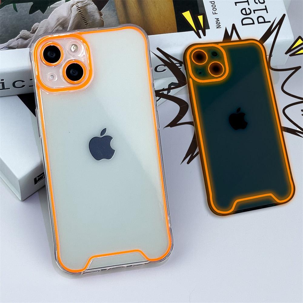 Coque de téléphone lumineuse en silicone pour iPhone 14 13 12 11 Pro Max XR X XS 14 Plus, transparente antichoc, fluorescente, souple, avec protection d'appareil photo pour iPhone