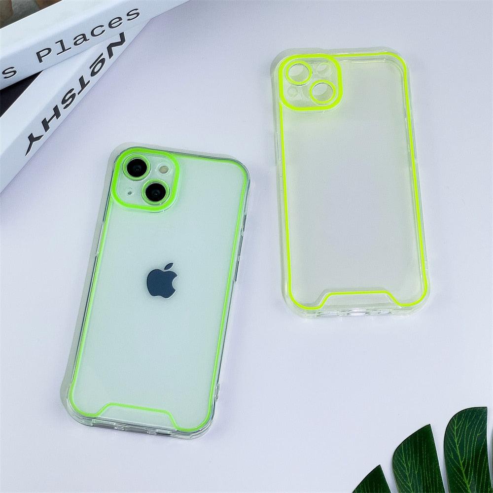 Coque de téléphone lumineuse en silicone pour iPhone 14 13 12 11 Pro Max XR X XS 14 Plus, transparente antichoc, fluorescente, souple, avec protection d'appareil photo pour iPhone