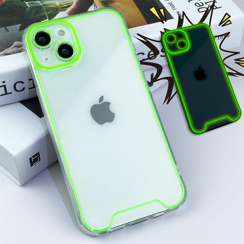 Coque de téléphone lumineuse en silicone pour iPhone 14 13 12 11 Pro Max XR X XS 14 Plus, transparente antichoc, fluorescente, souple, avec protection d'appareil photo pour iPhone