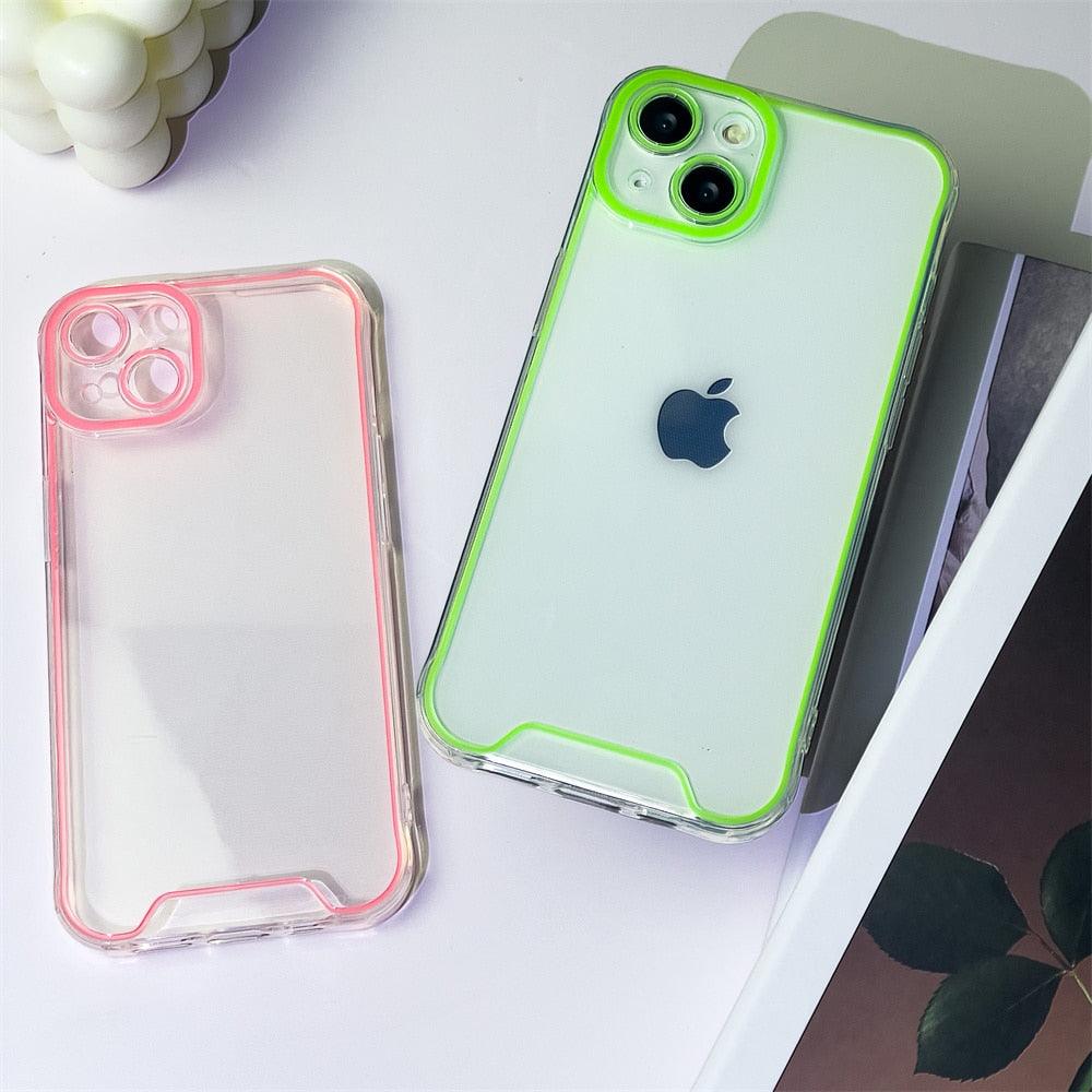 Coque de téléphone lumineuse en silicone pour iPhone 14 13 12 11 Pro Max XR X XS 14 Plus, transparente antichoc, fluorescente, souple, avec protection d'appareil photo pour iPhone